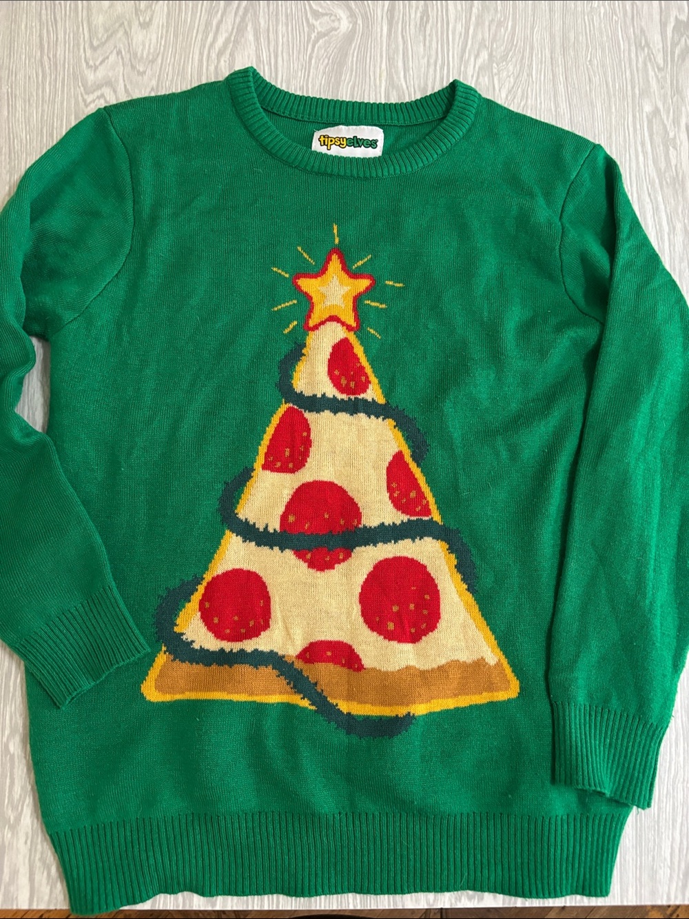 Tipsy Elves Green Kids Pizza Tree Sweater